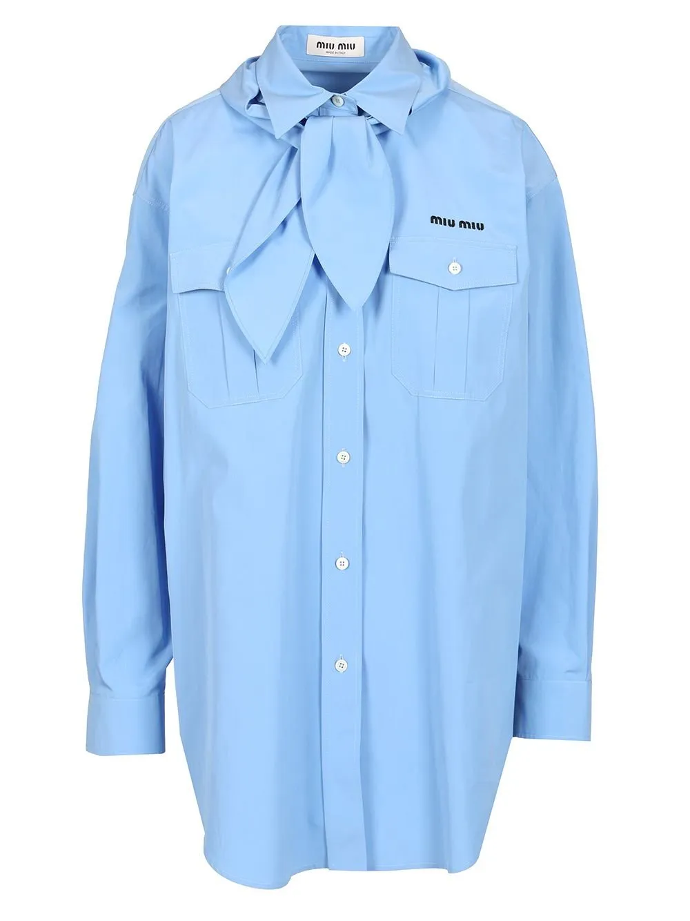 Miu Miu Scarf-Detailed Button-Up Poplin Shirt