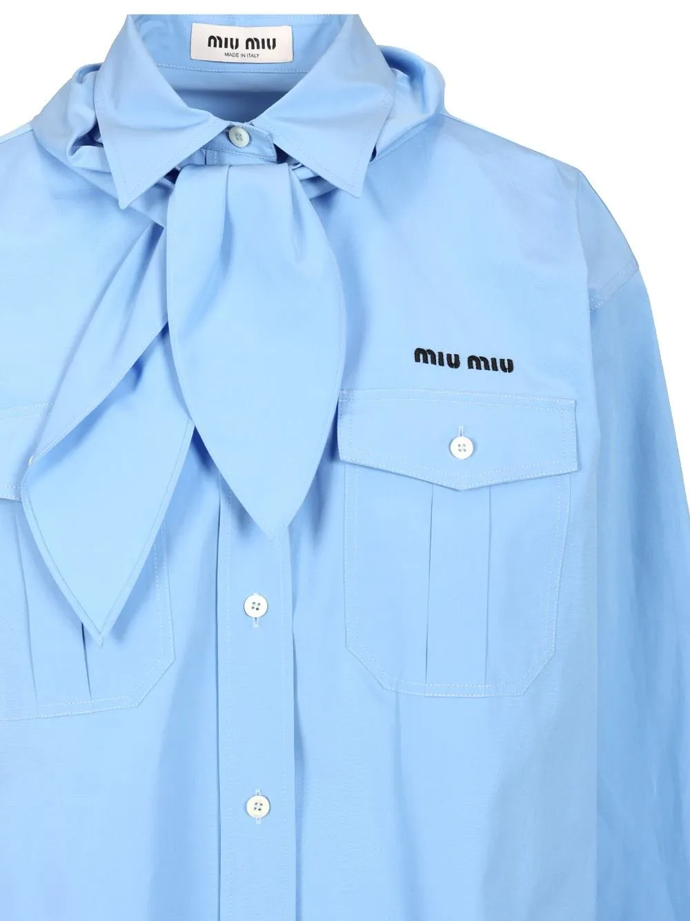 Miu Miu Scarf-Detailed Button-Up Poplin Shirt