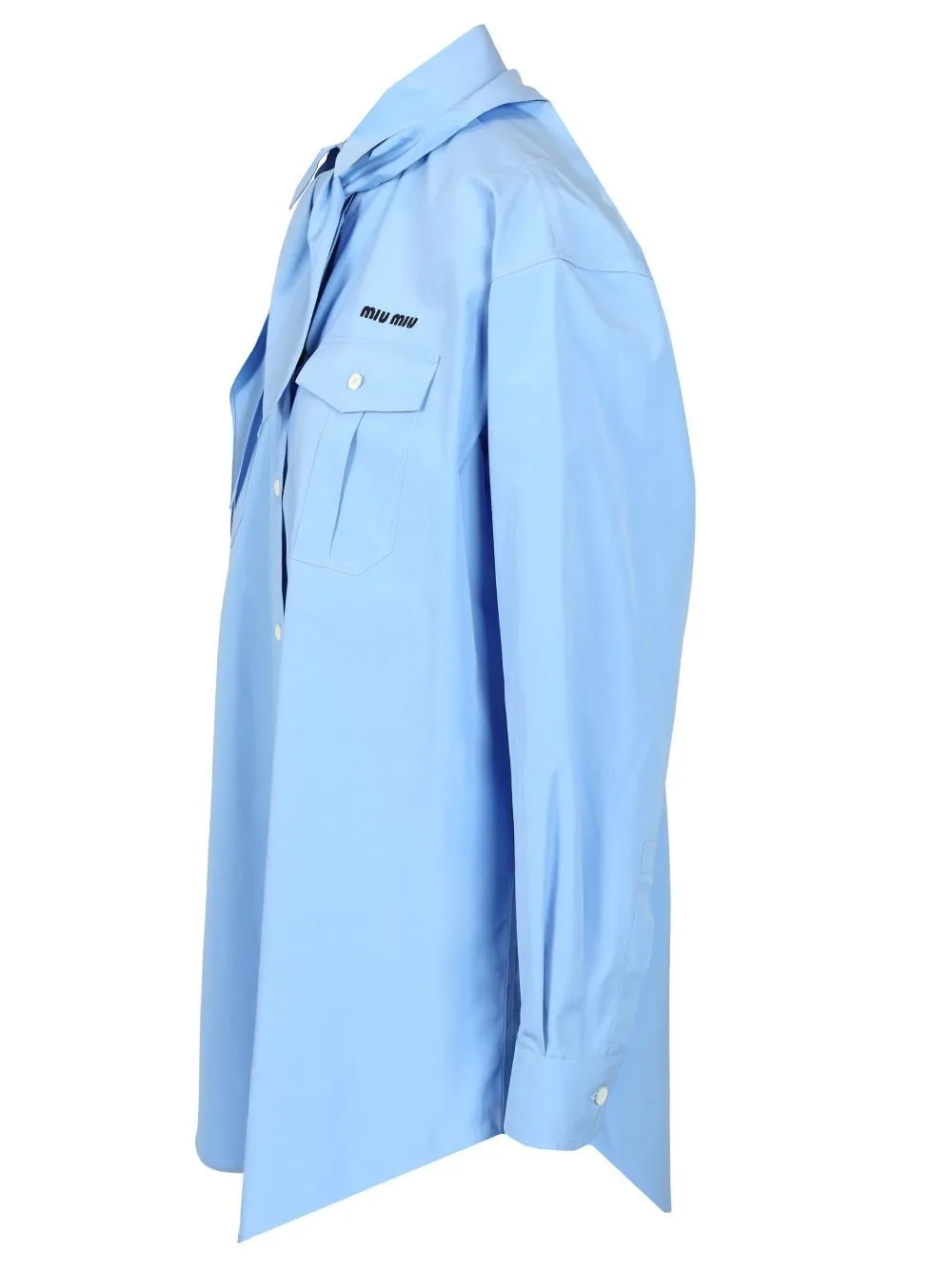 Miu Miu Scarf-Detailed Button-Up Poplin Shirt