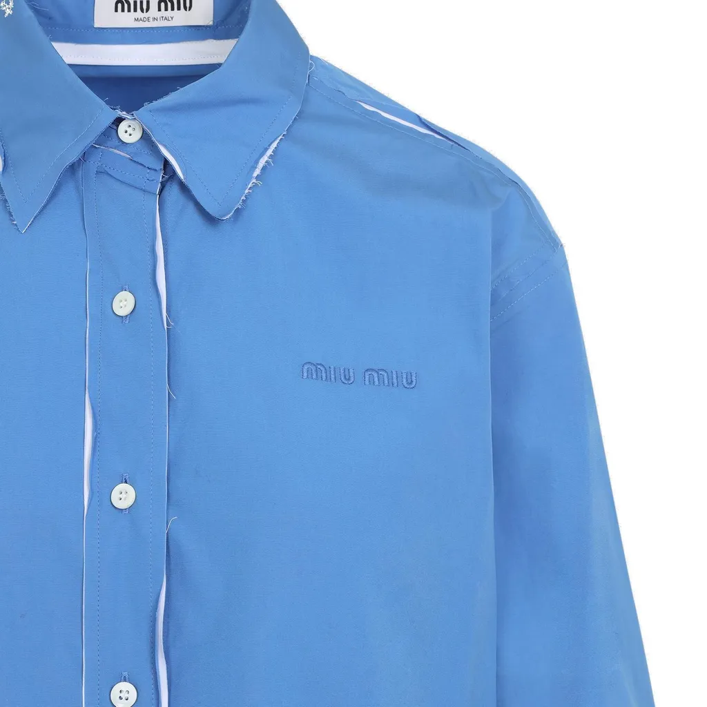 Miu Miu Logo Embroidered Long-Sleeved Shirt