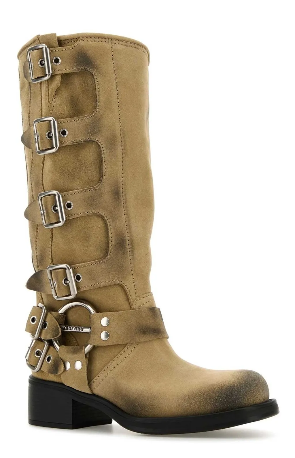 Miu Miu Logo-Engraved Buckle-Detailed Block-Heeled Boots