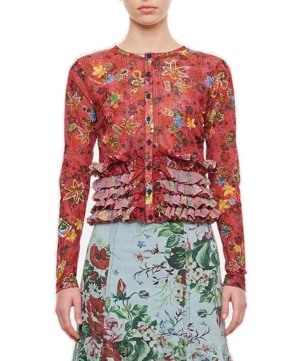 Molly Goddard Floral Printed Knitted Cardigan
