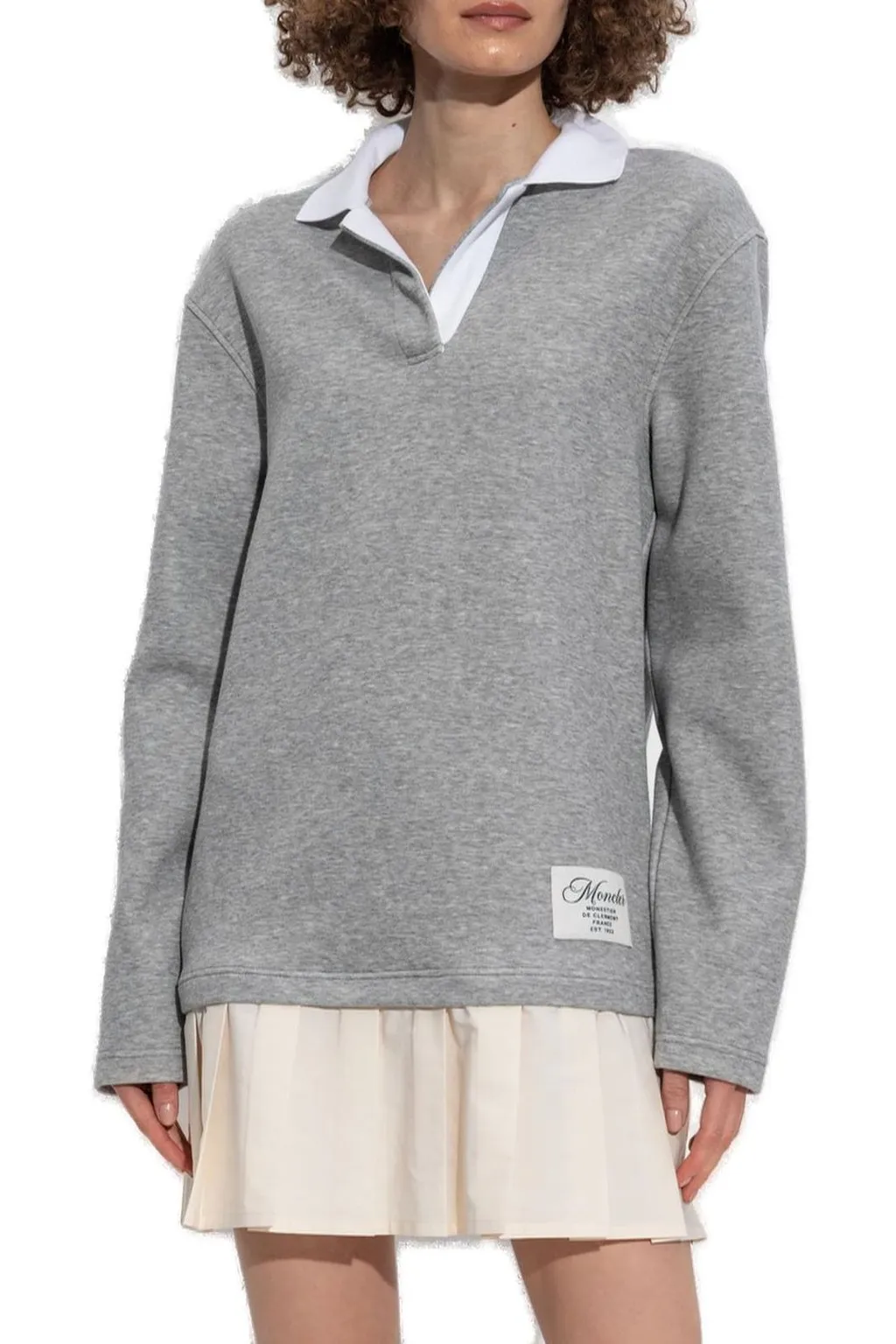 Moncler Pleated Logo Patch Long-Sleeved Polo Dress