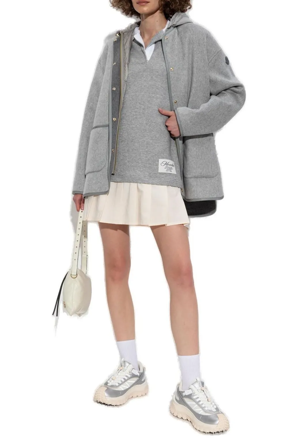 Moncler Pleated Logo Patch Long-Sleeved Polo Dress