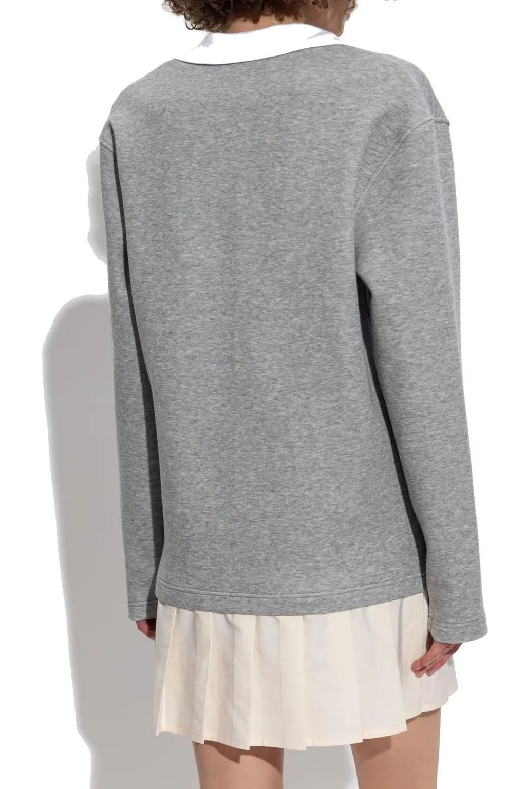 Moncler Pleated Logo Patch Long-Sleeved Polo Dress