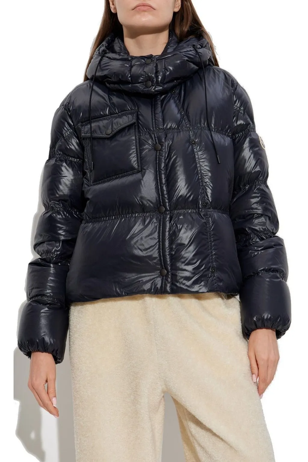 Moncler Erea Square-Quilted Hooded Short Down Jacket