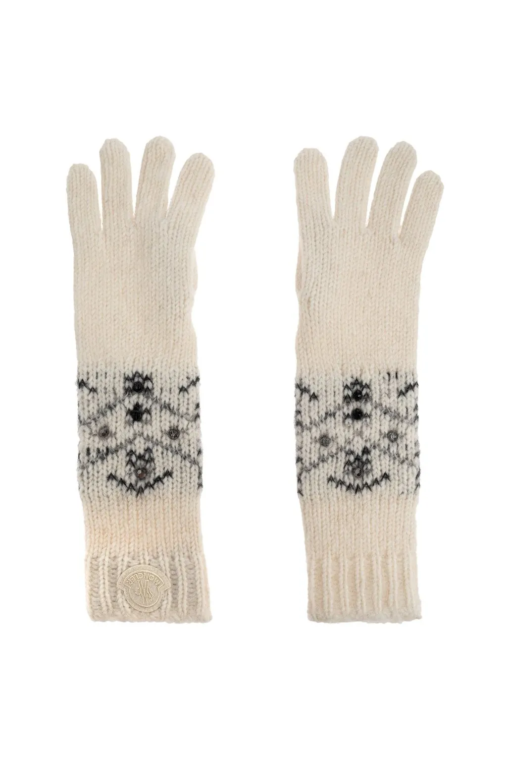 Moncler Crystal-Embroidered Knit Gloves