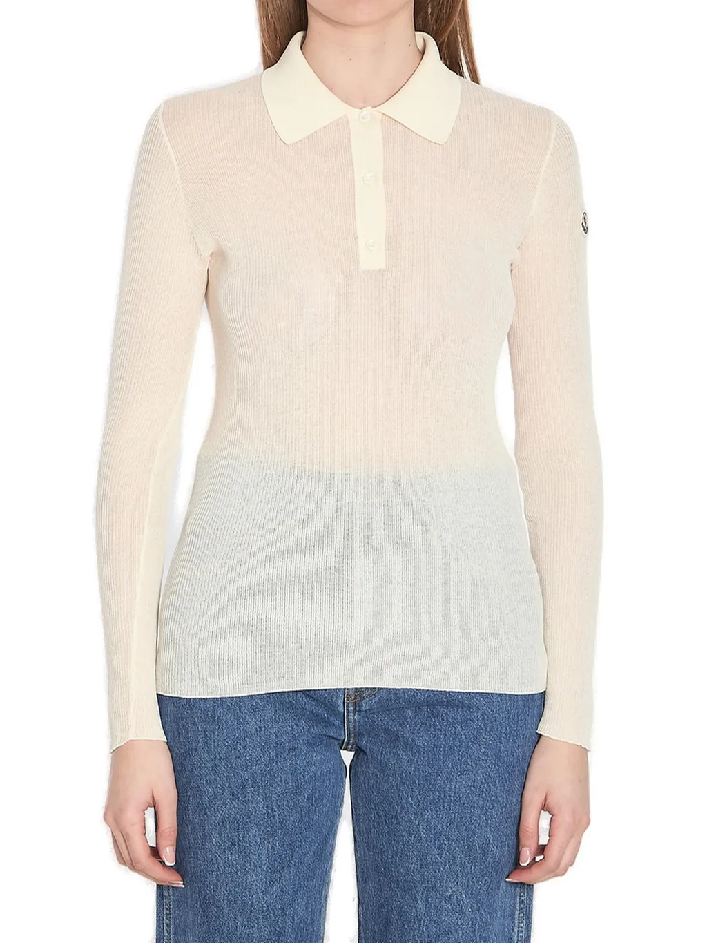 Moncler Long-Sleeved Fine Ribbed Polo Top
