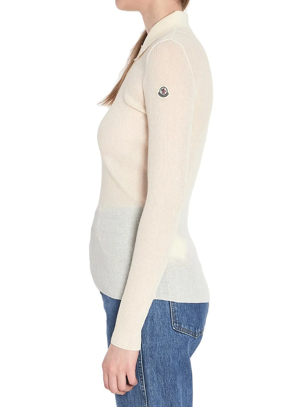 Moncler Long-Sleeved Fine Ribbed Polo Top