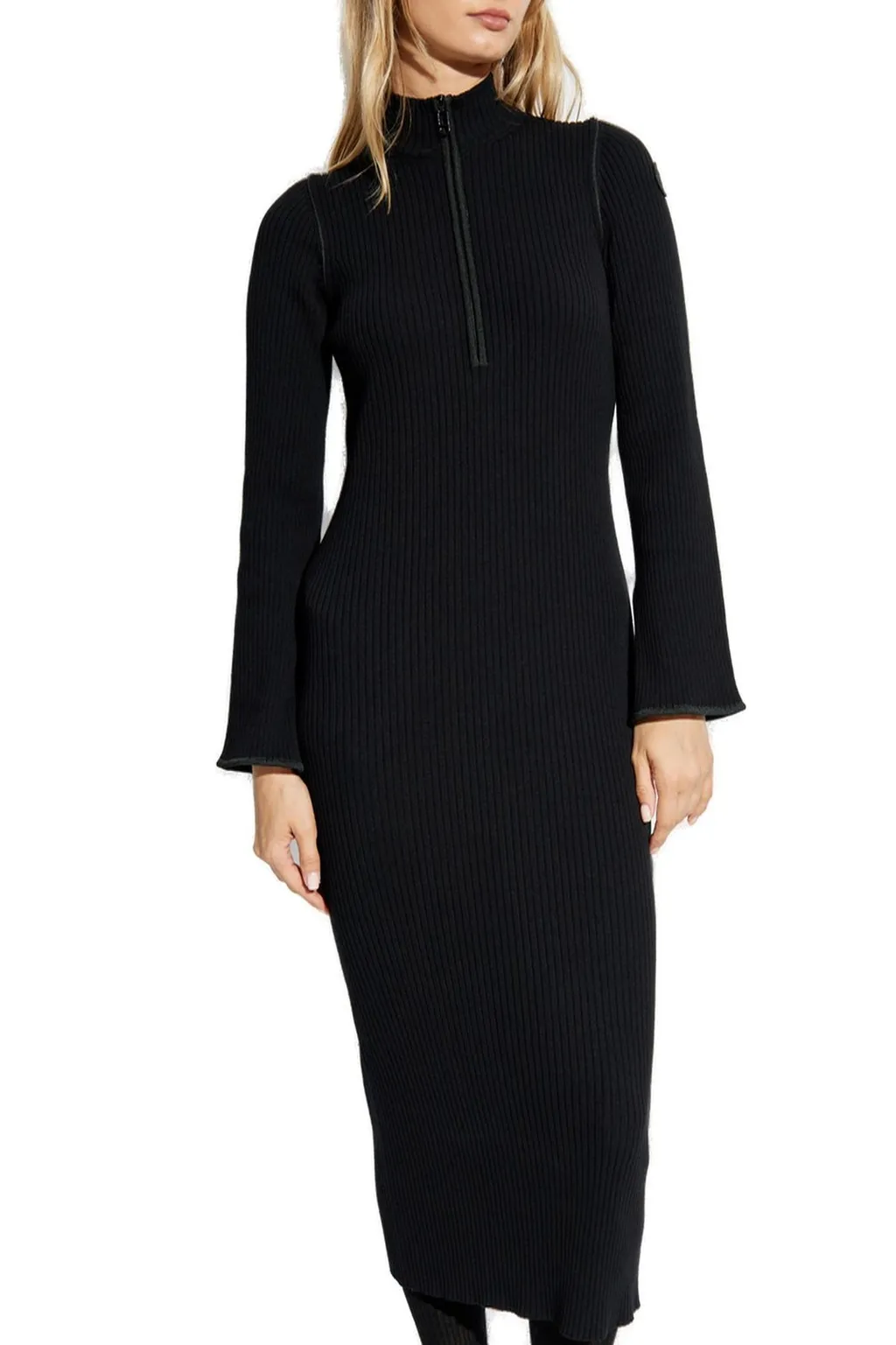 Moncler Half-Zip Ribbed-Knit Midi Dress