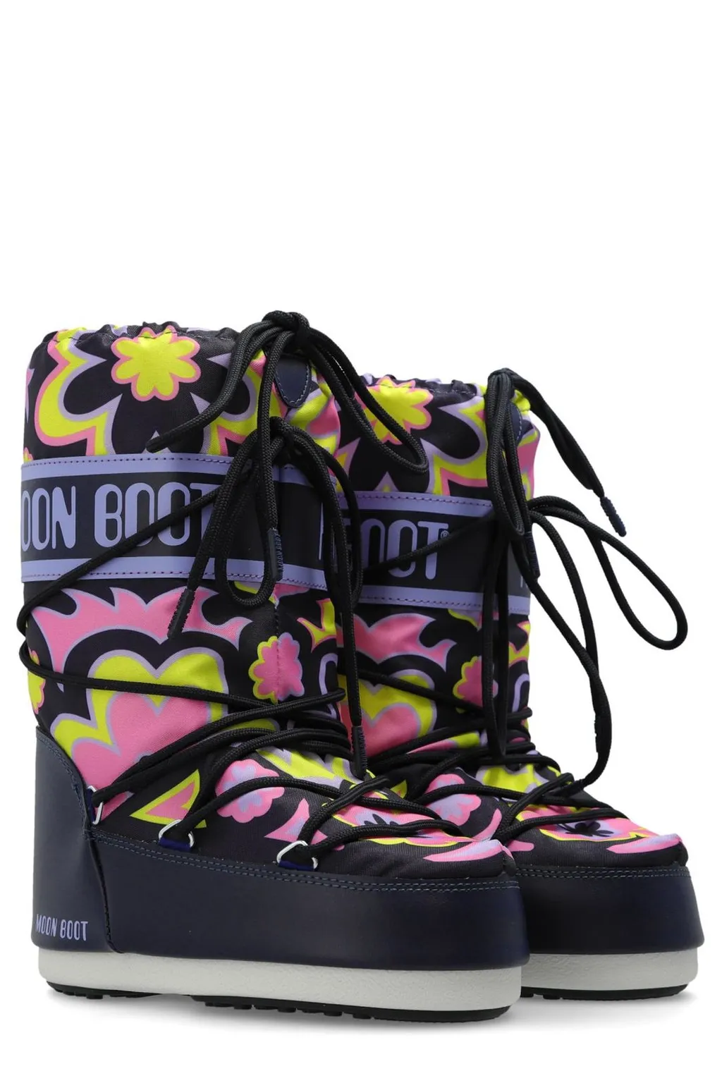 Moon Boot Kids Icon Floral-Printed Lace-Up Boots