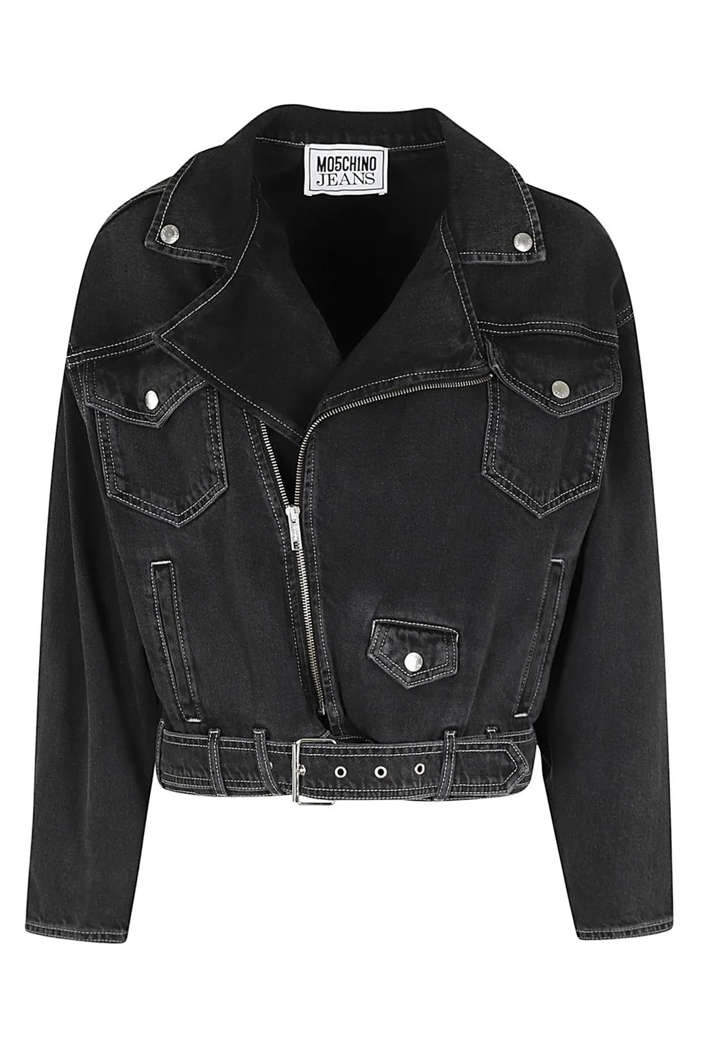 Moschino Jeans Zipped Belted Denim Biker Jacket