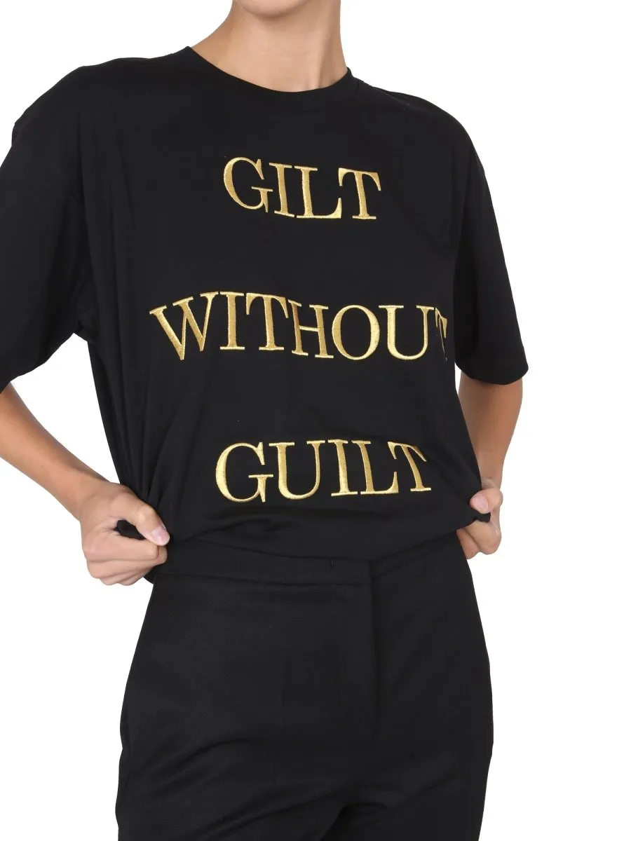 Moschino Gilt Without Guilt Embroidered Crewneck T-Shirt