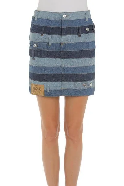 Moschino Jeans Logo Patch Panelled Denim Skirt