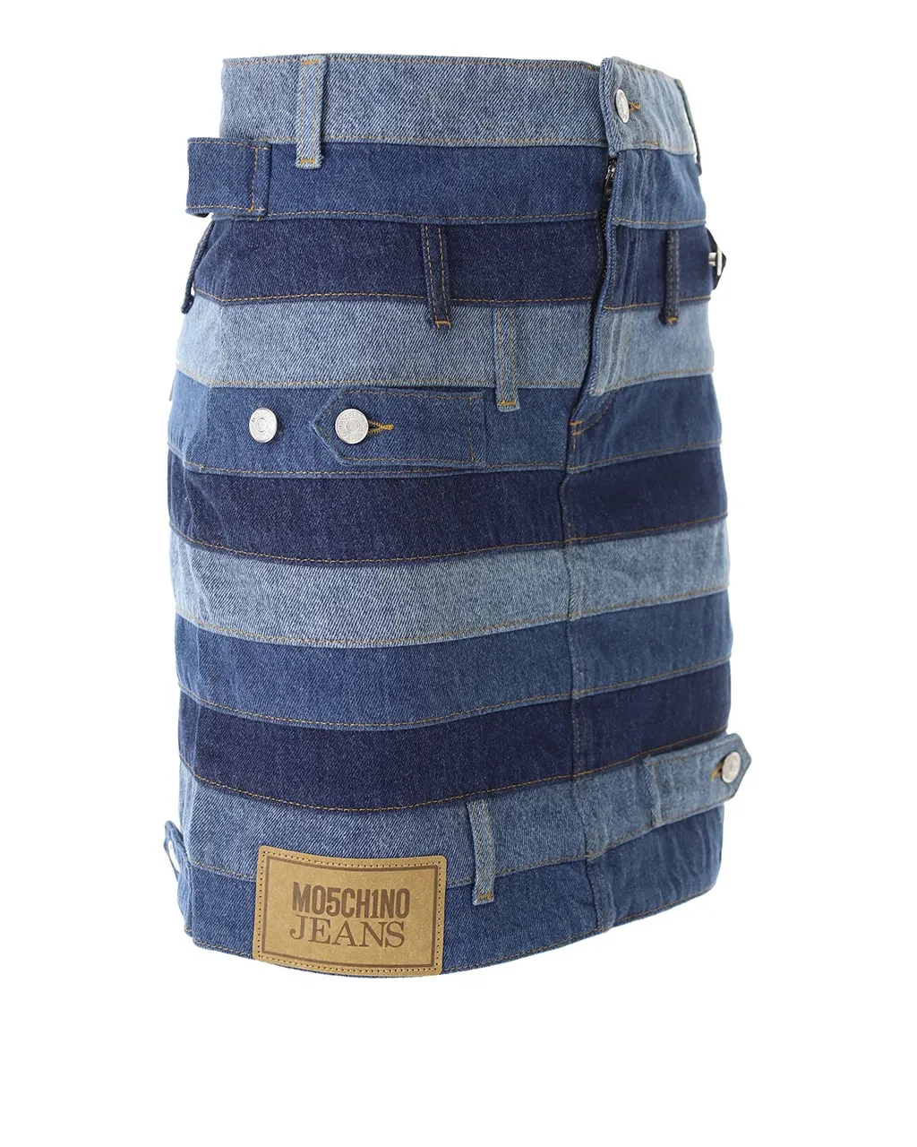 Moschino Jeans Logo Patch Panelled Denim Skirt