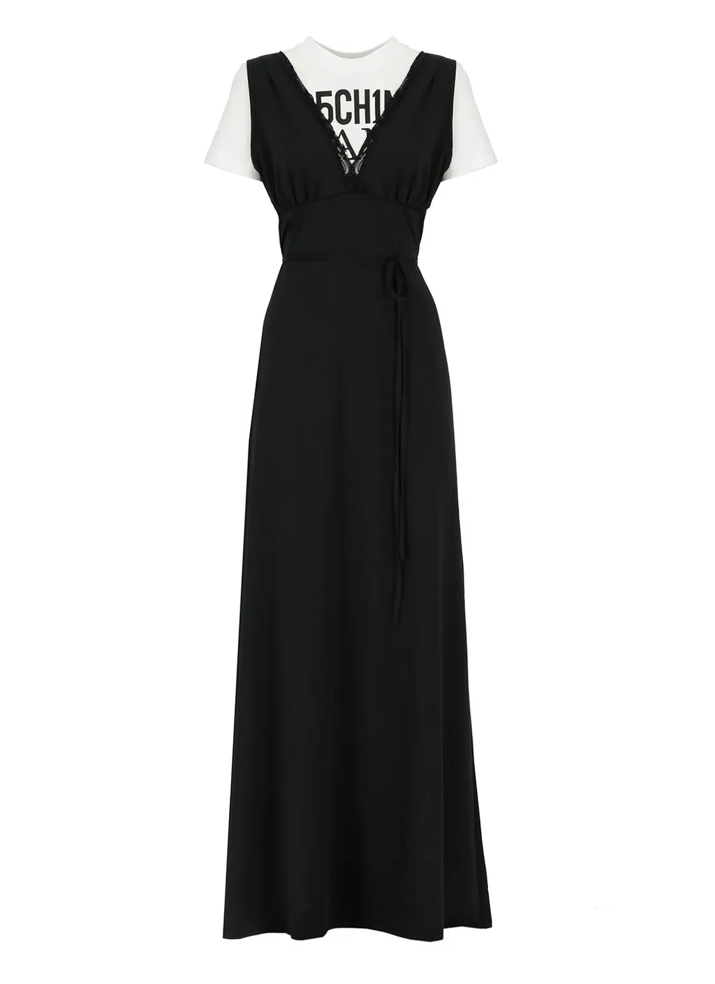 Moschino Logo-Printed V-Neck Layered Maxi Dress