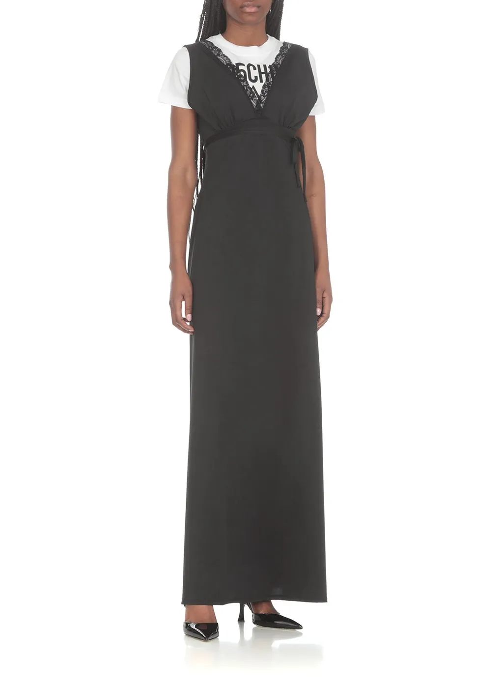 Moschino Logo-Printed V-Neck Layered Maxi Dress