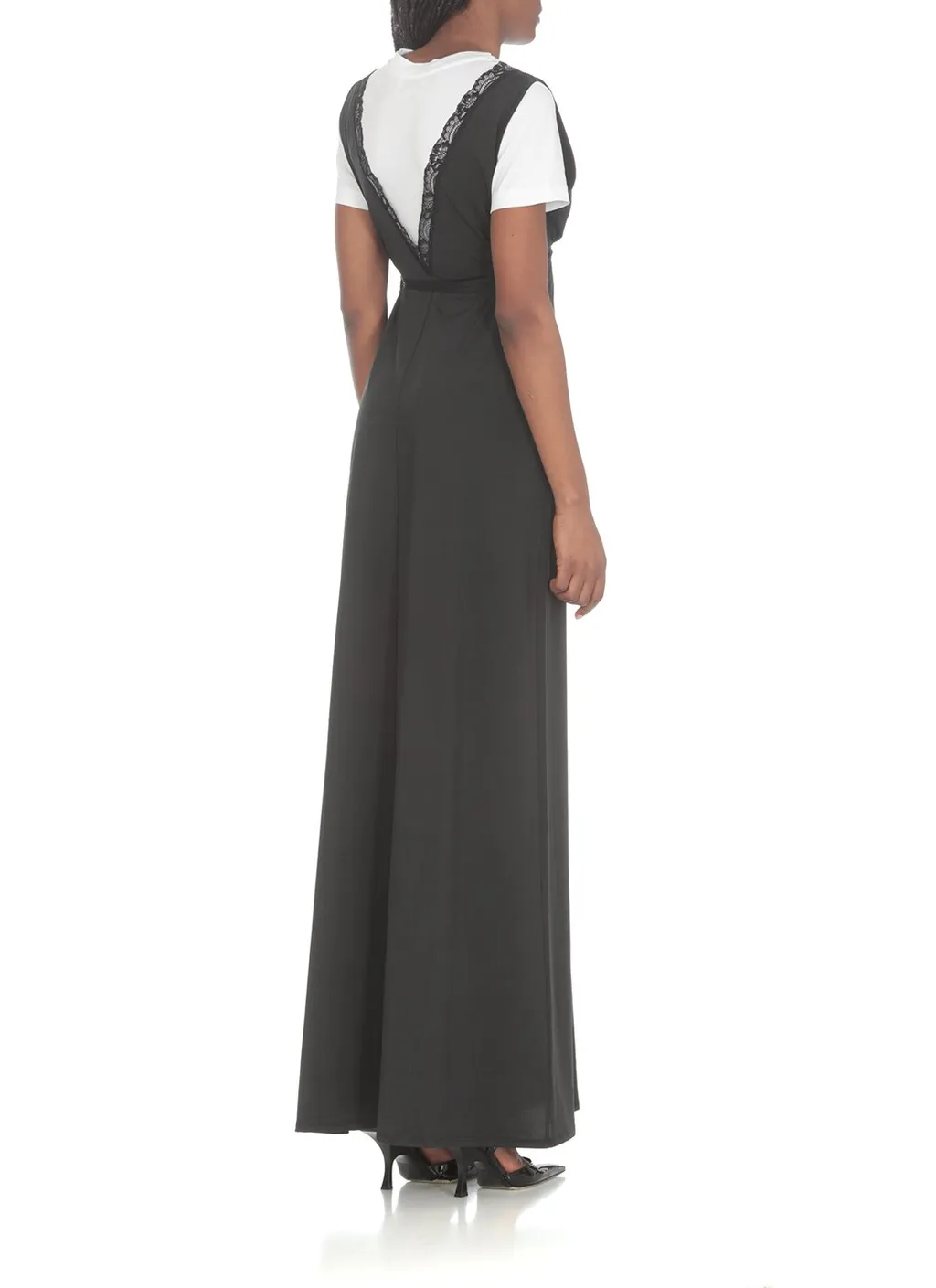 Moschino Logo-Printed V-Neck Layered Maxi Dress