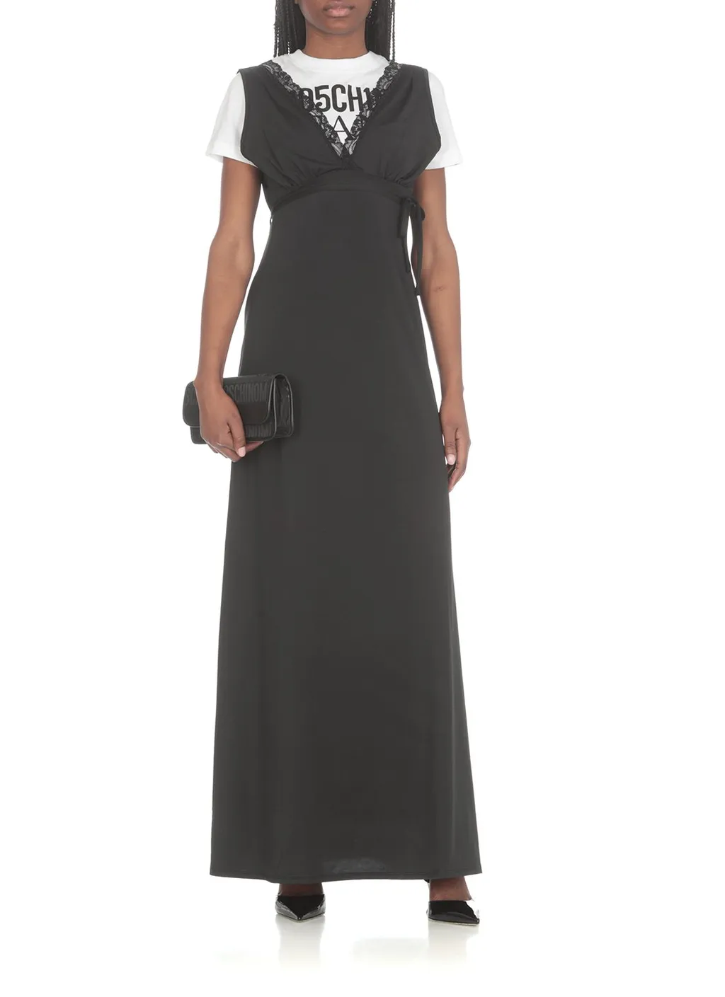 Moschino Logo-Printed V-Neck Layered Maxi Dress