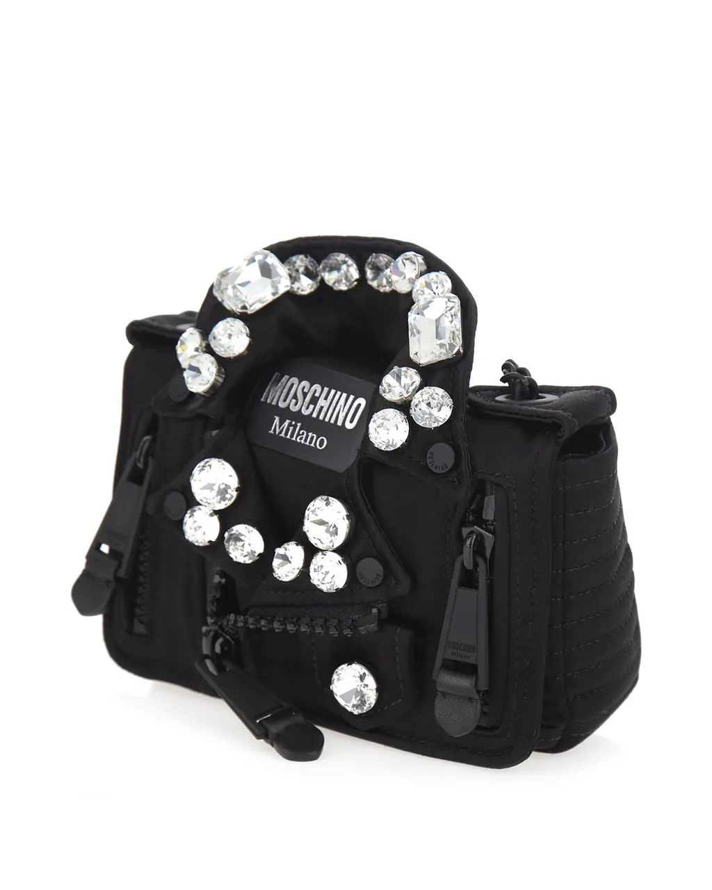 Moschino Logo Printed Embellished Biker Crossbody Bag