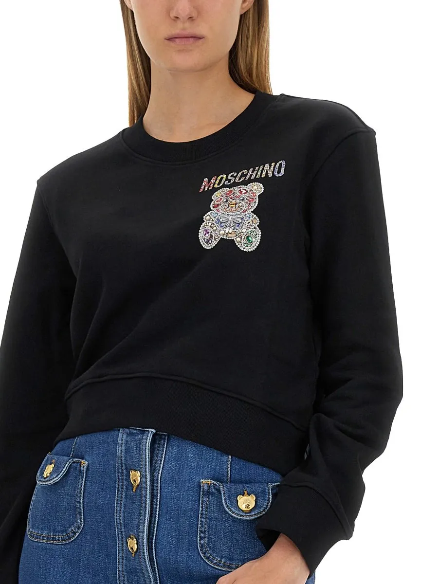 Moschino Teddy Bear Embellished Crewneck Sweatshirt