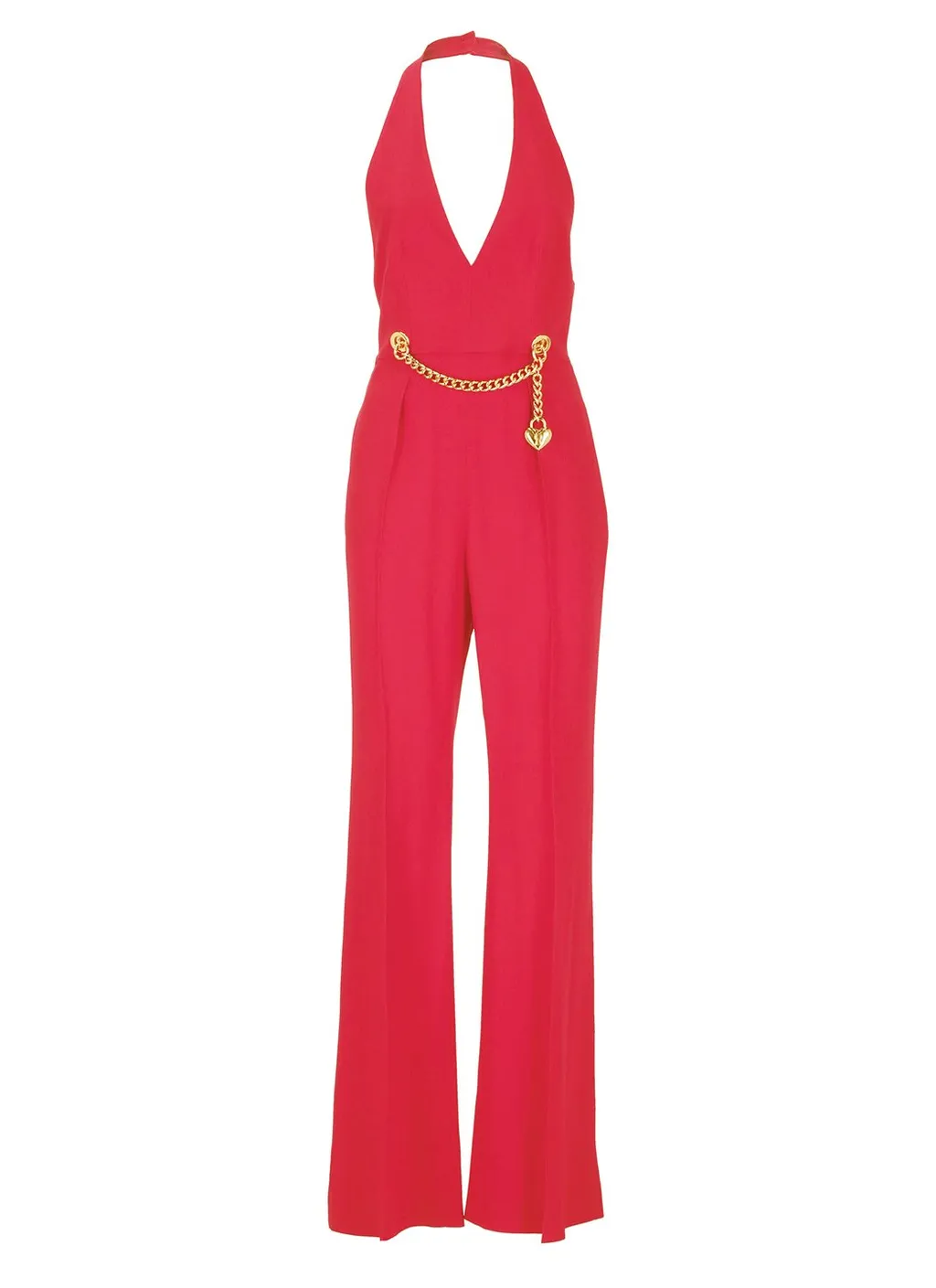 Moschino Chain-Embellished Open-Back Haltrneck Jumpsuit