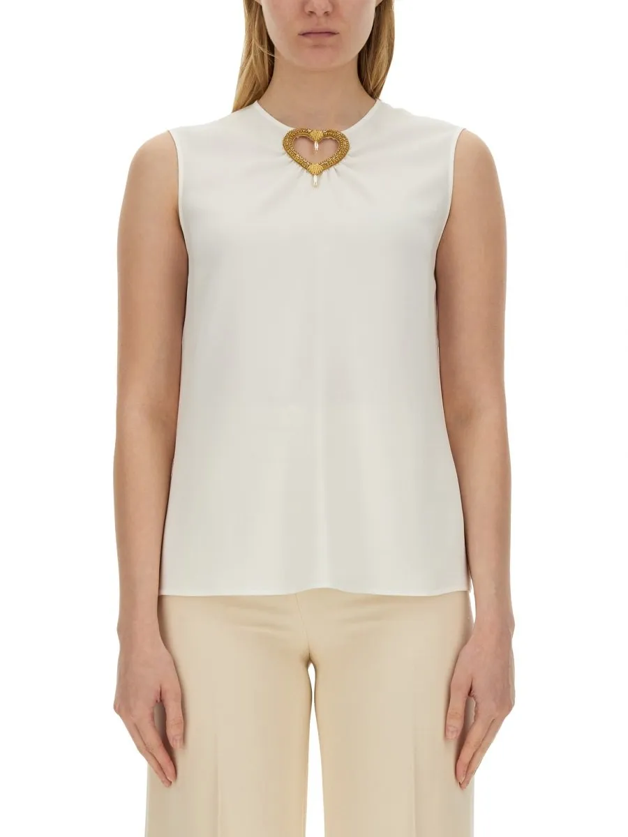 Moschino Heart Cut-Out Embellished Sleeveless Blouse