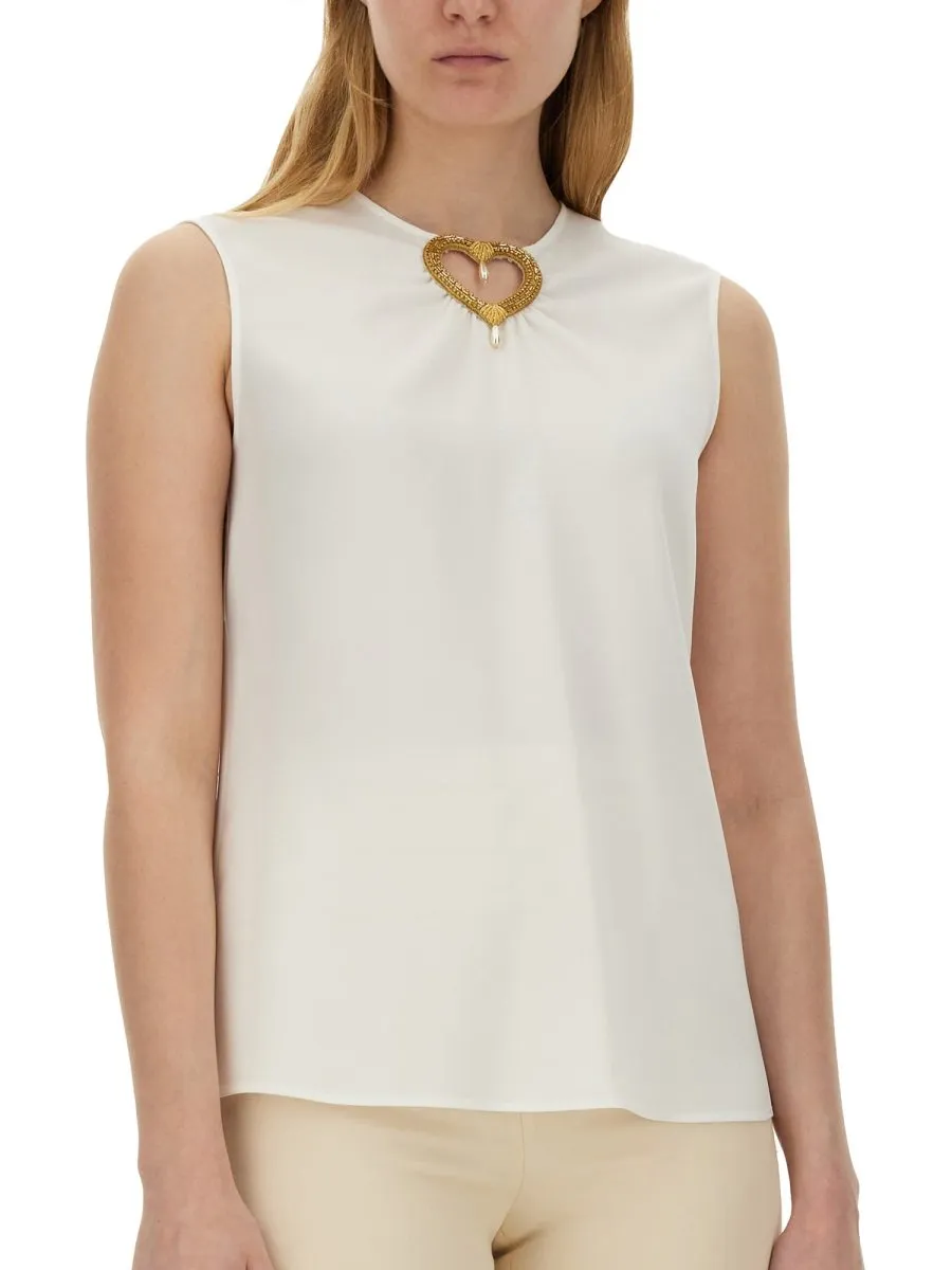Moschino Heart Cut-Out Embellished Sleeveless Blouse