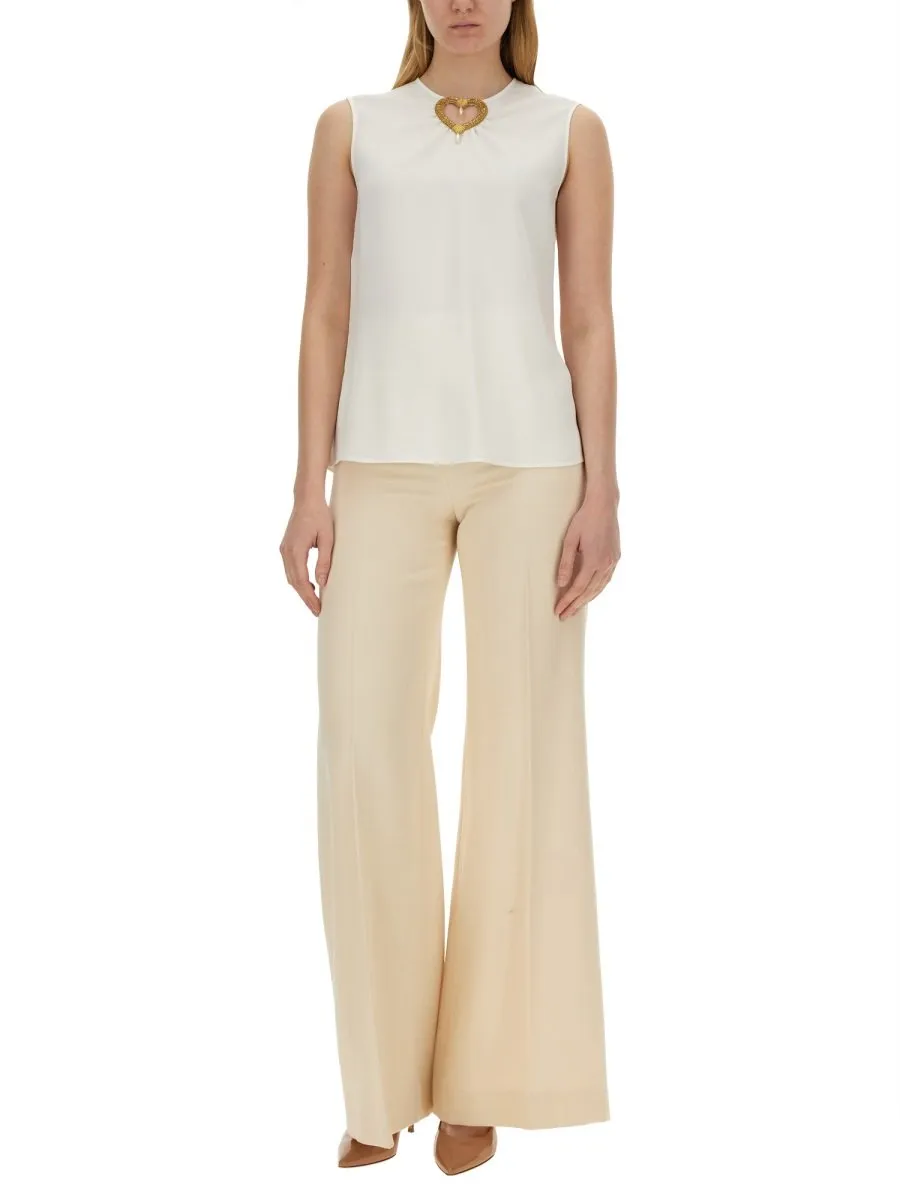 Moschino Heart Cut-Out Embellished Sleeveless Blouse