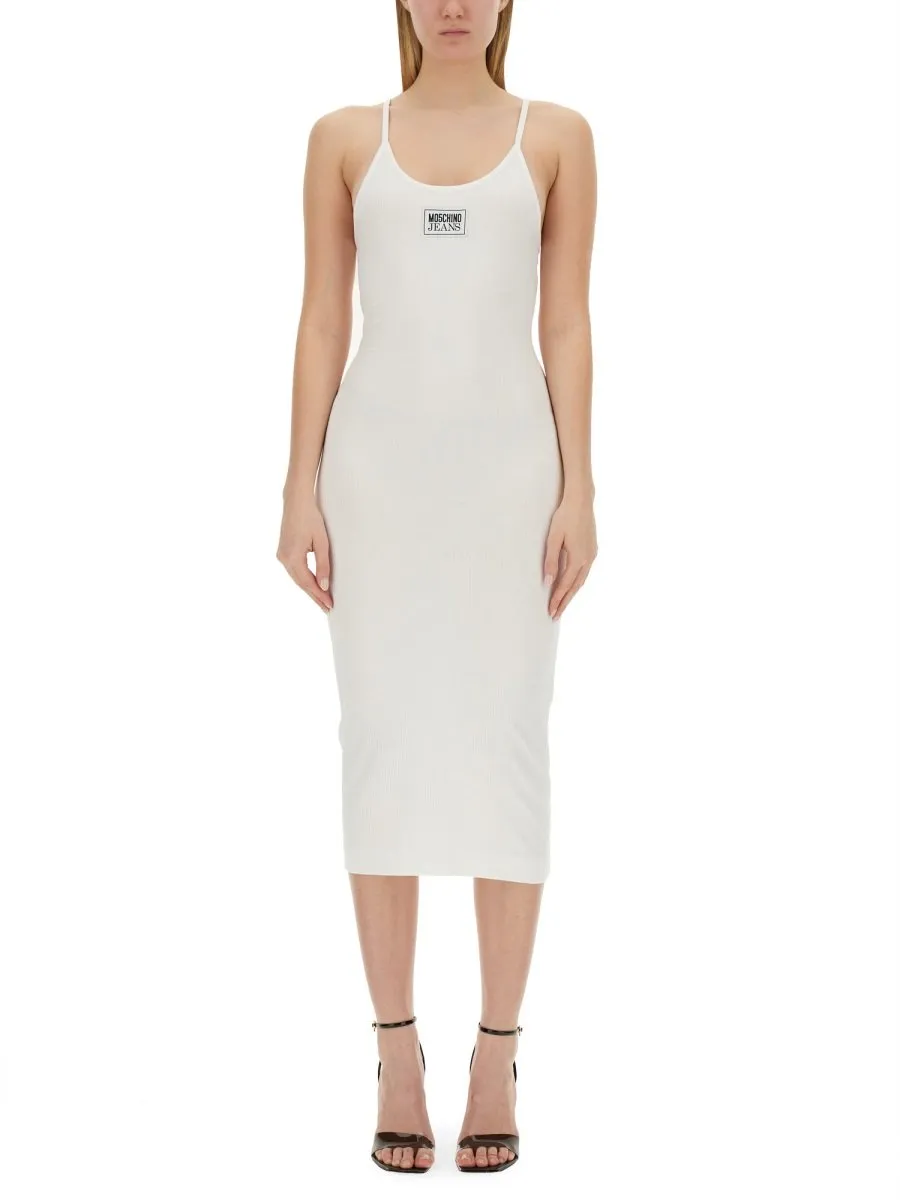 Moschino Jeans Logo Patch Sleeveless Ribbed Midi Dress