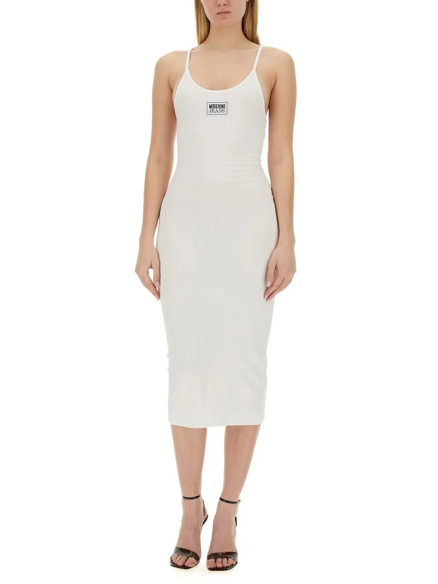 Moschino Jeans Logo Patch Sleeveless Ribbed Midi Dress