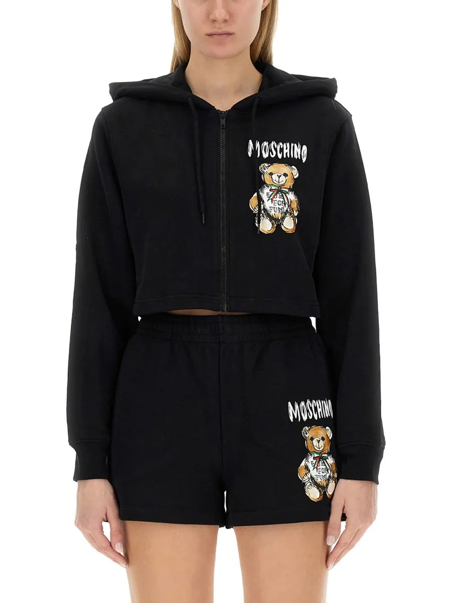 Moschino Teddy Bear Logo Cropped Hoodie