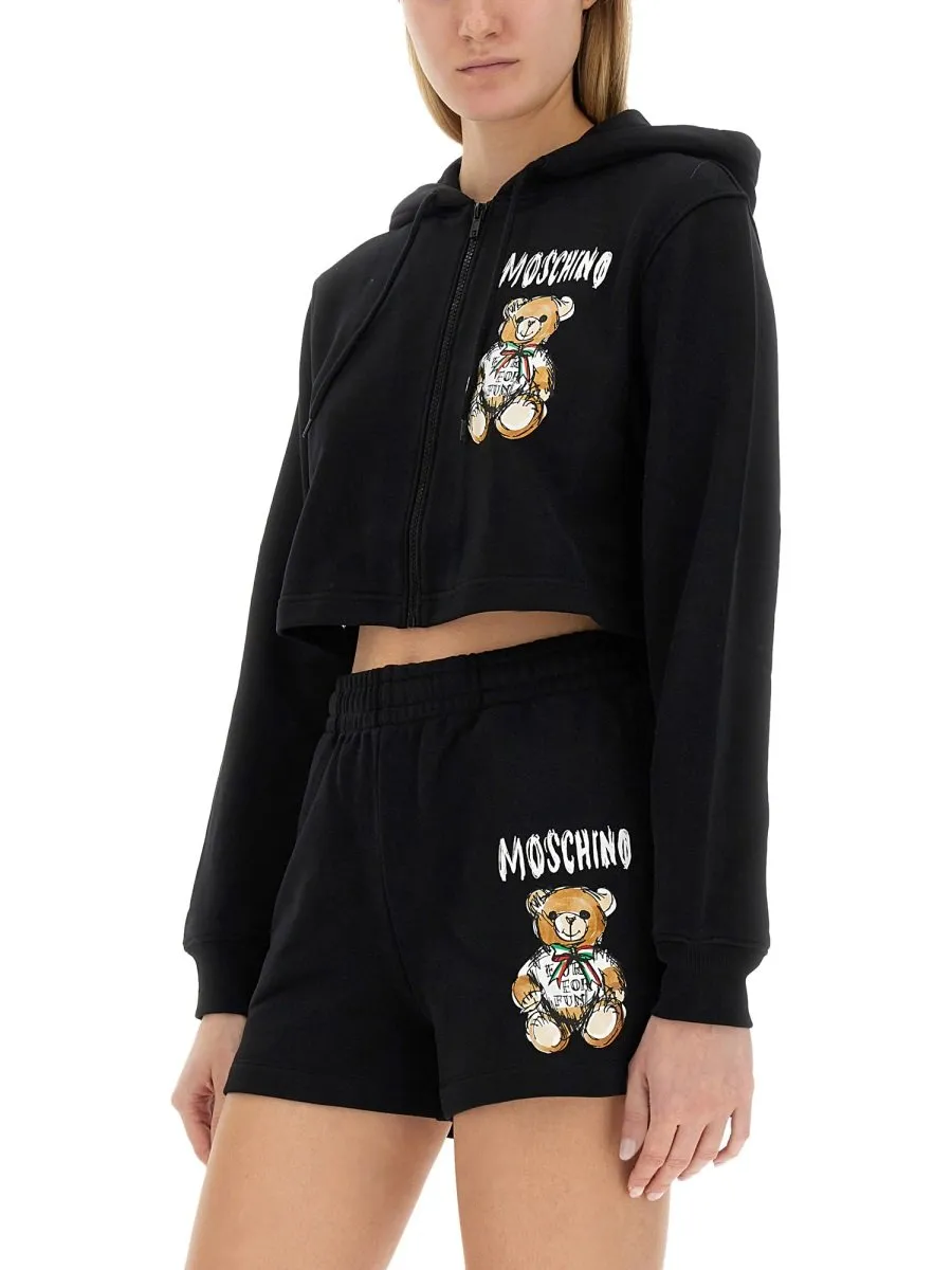 Moschino Teddy Bear Logo Cropped Hoodie