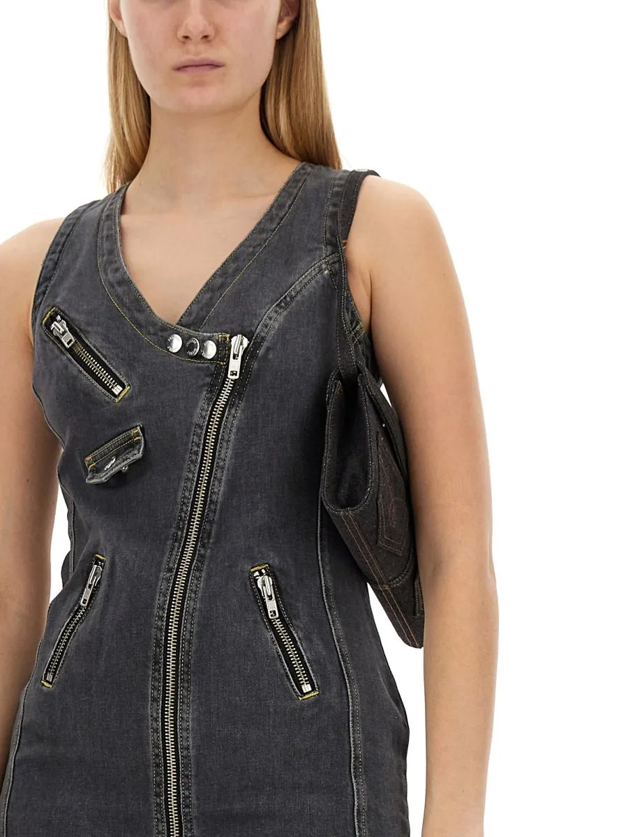 Moschino Jeans Zip Detailed Mini Denim Dress