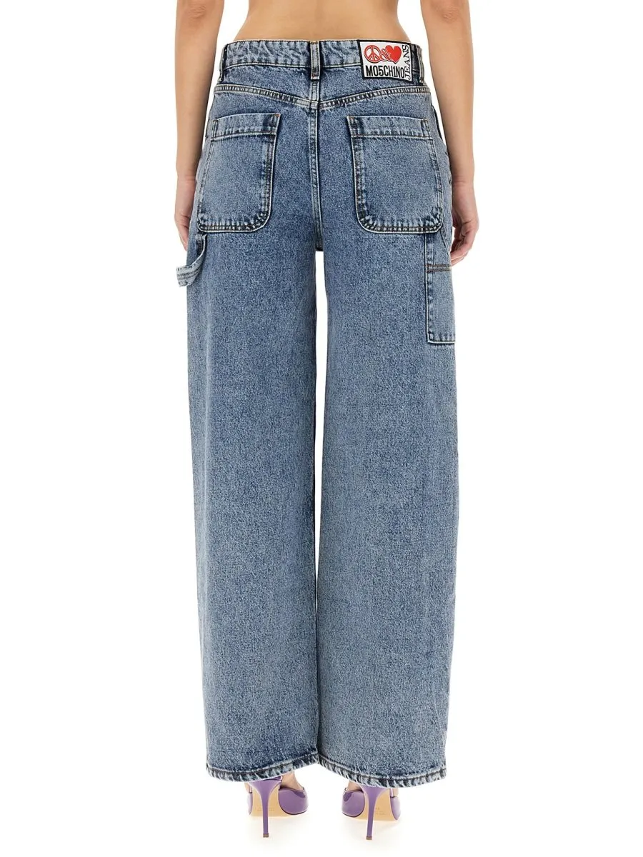 Moschino Jeans Logo Patch Wide-Leg Jeans