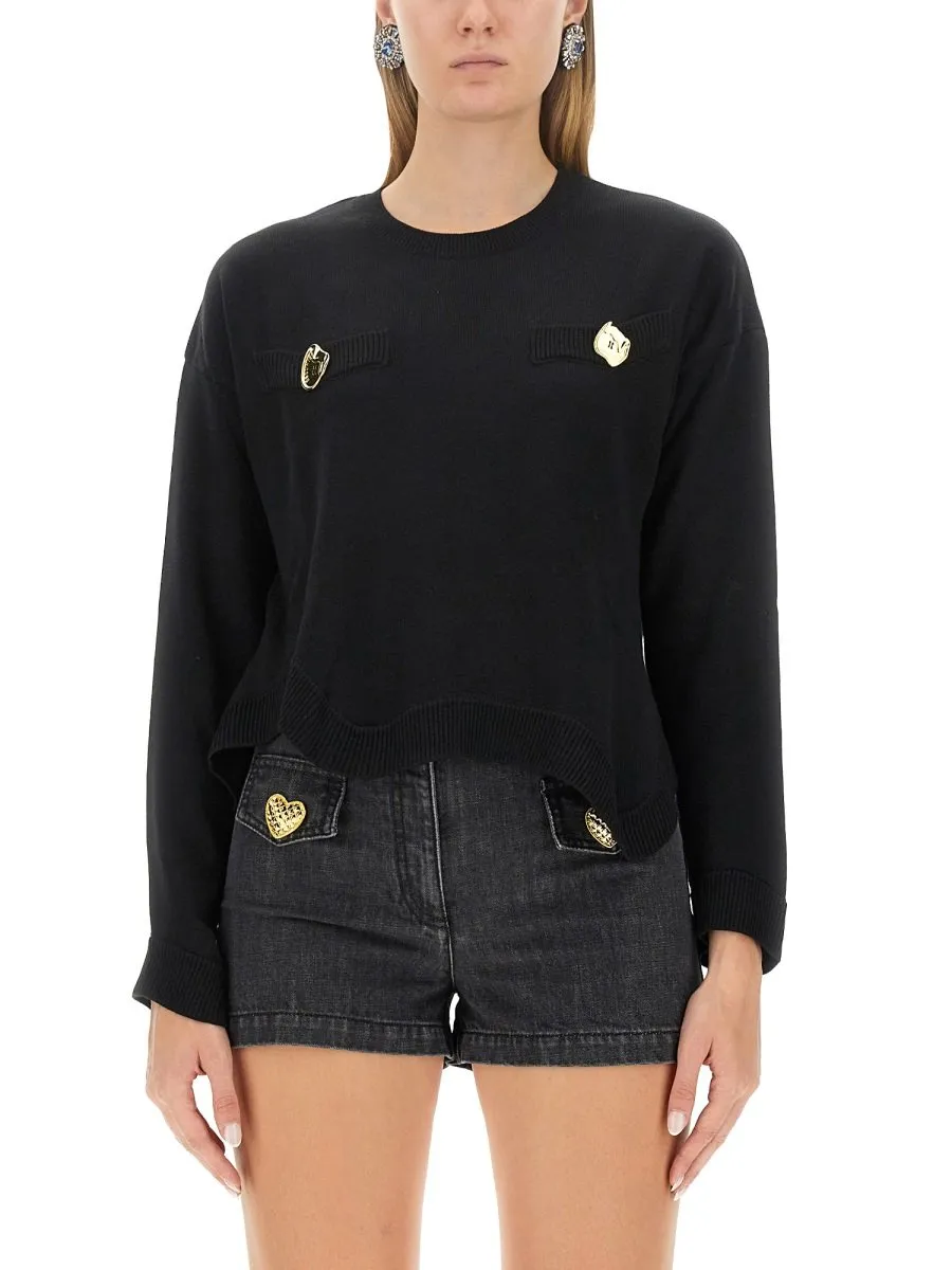 Moschino Asymmetric Hem Crewneck Knitted Jumper