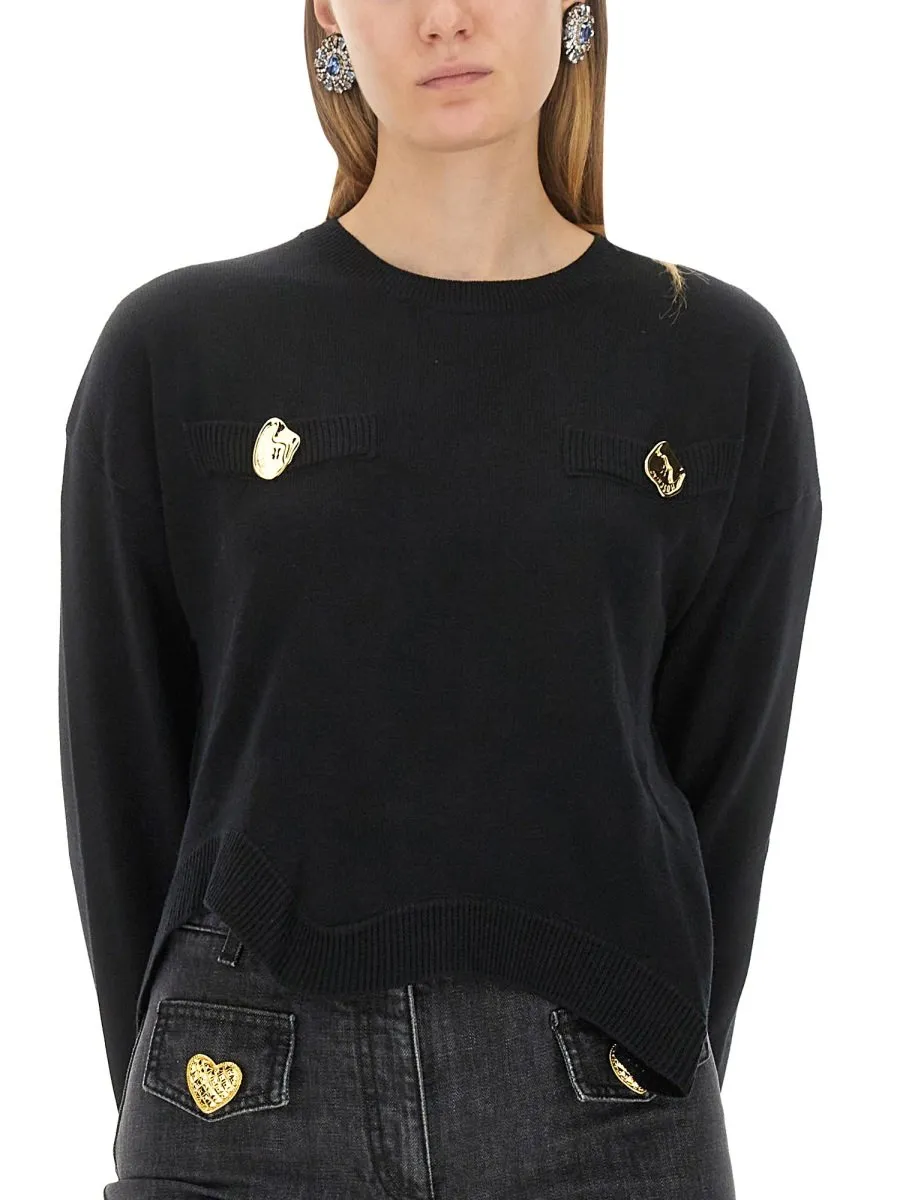 Moschino Asymmetric Hem Crewneck Knitted Jumper