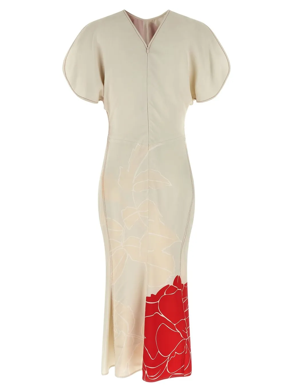 Victoria Beckham Ruched Twill Floral Midi Dress