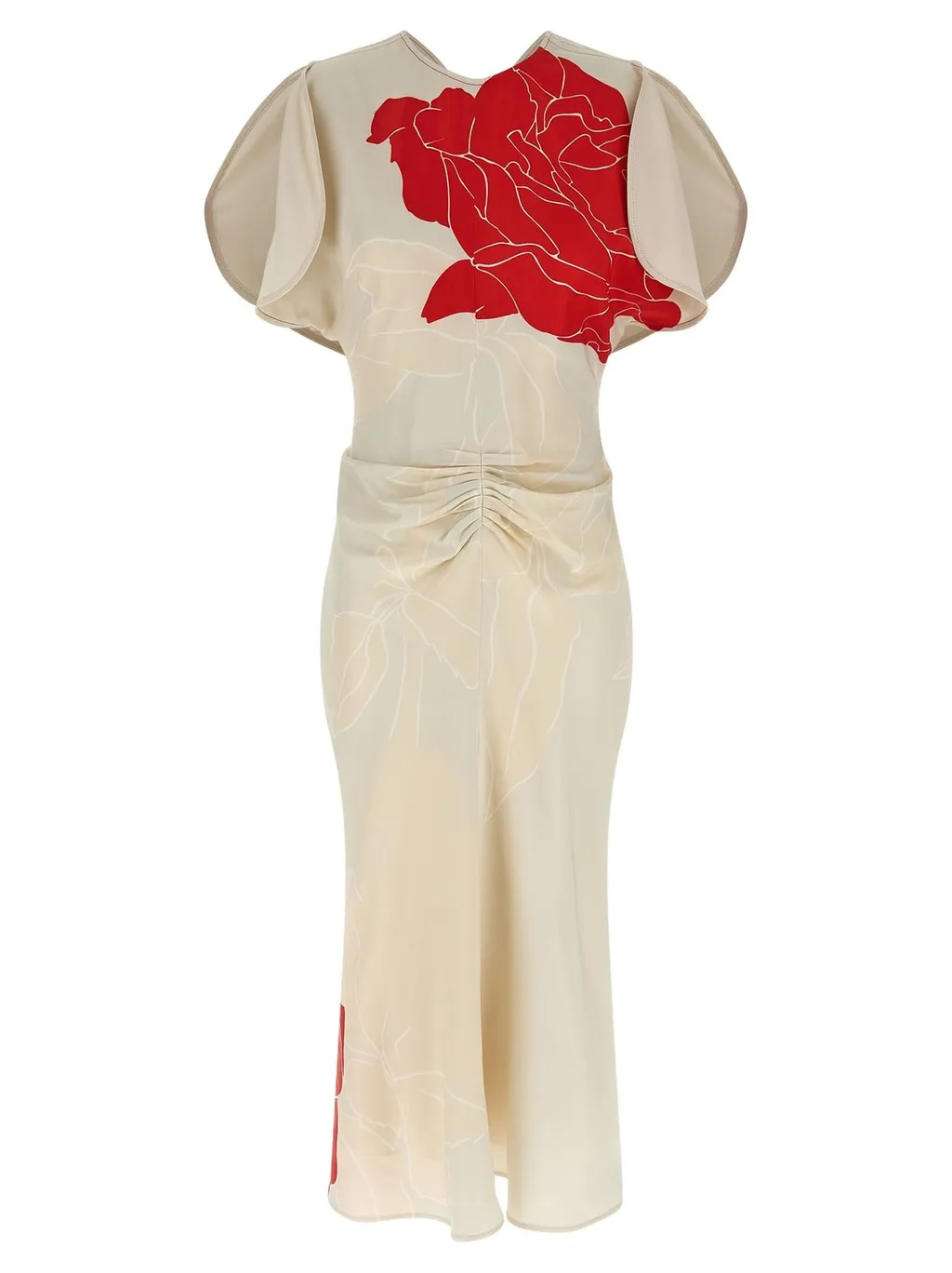 Victoria Beckham Ruched Twill Floral Midi Dress