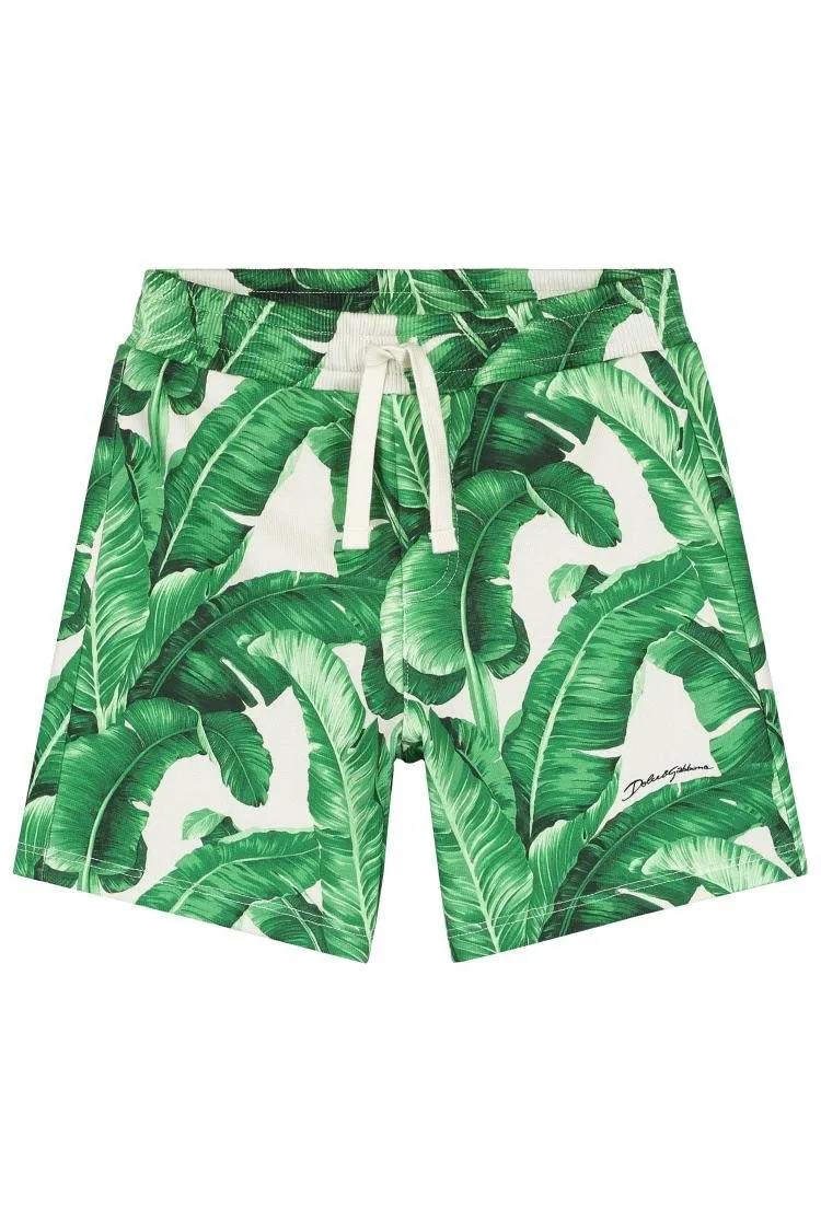 Dolce & Gabbana Kids Leaf-Printed Drawstring Shorts