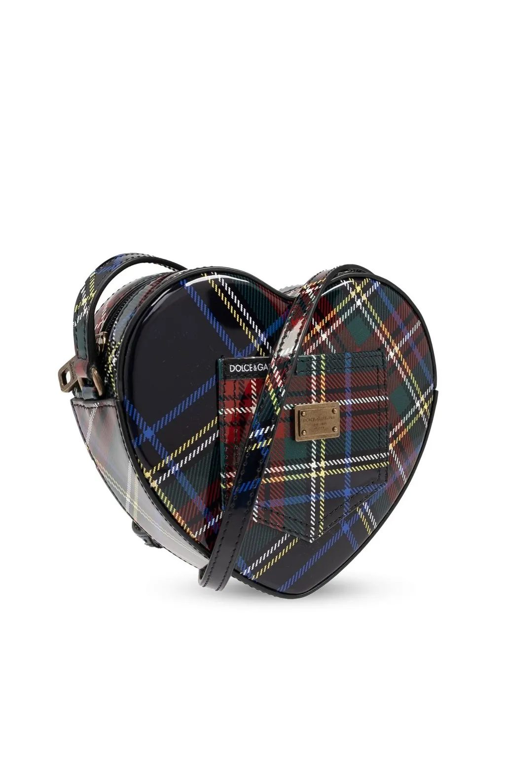 Dolce & Gabbana Kids Tartan Printed Heart Shaped Shoulder Bag
