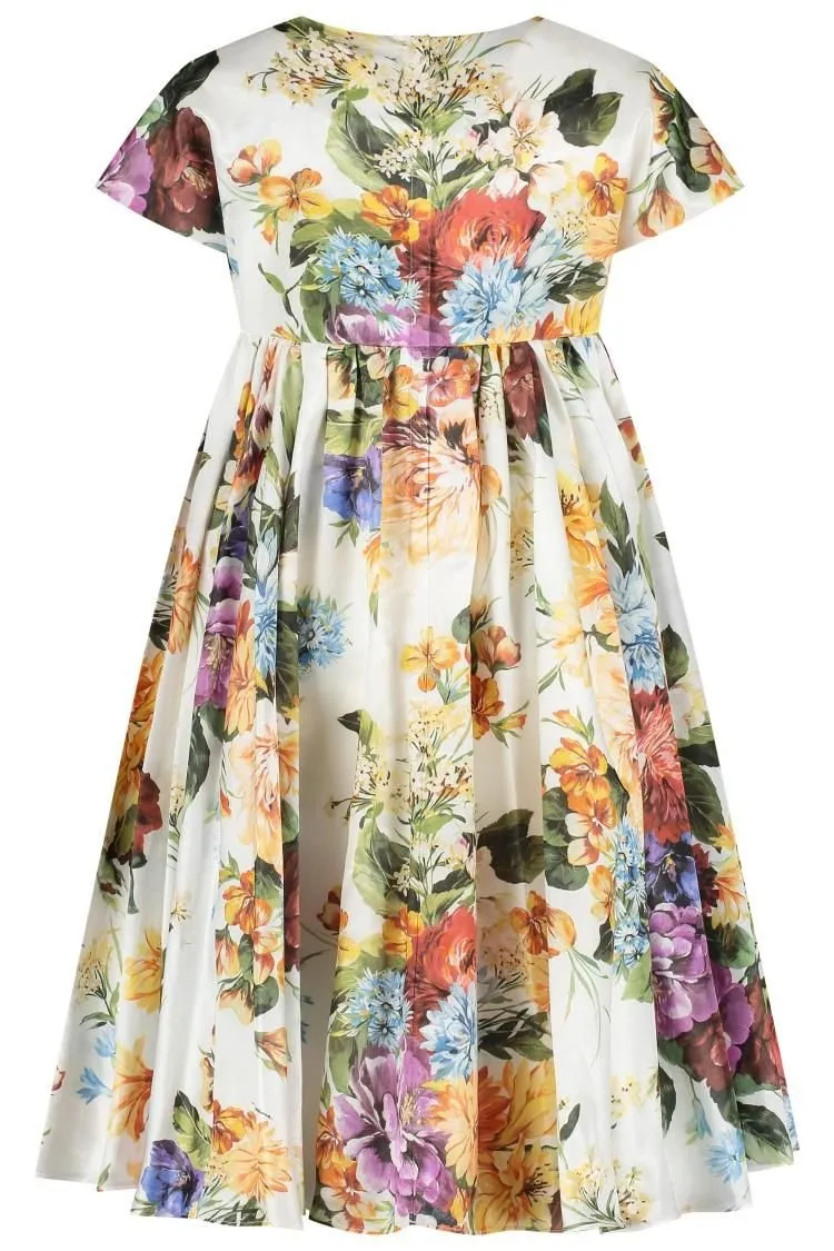 Dolce & Gabbana Kids Flower-Print Short-Sleeved Organza Dress