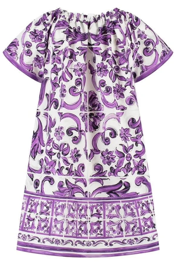 Dolce & Gabbana Kids Majolica-Print Short-Sleeved Poplin Dress