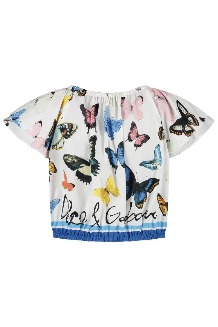 Dolce & Gabbana Kids Butterfly Printed Poplin Top
