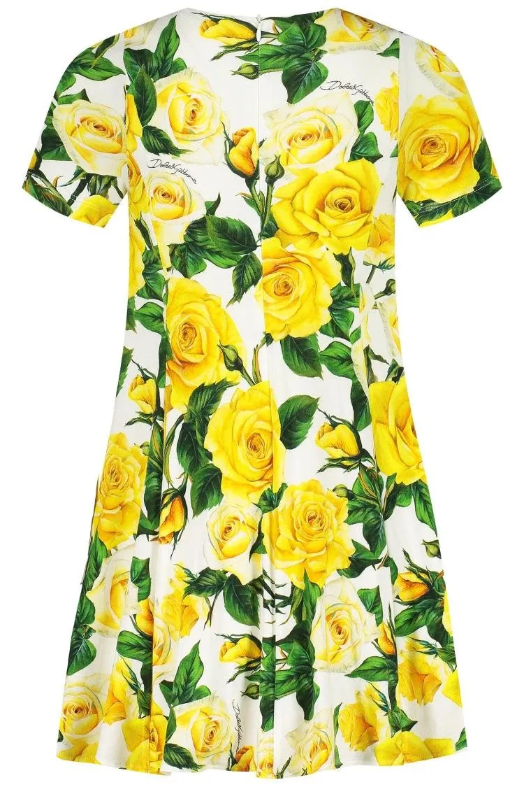 Dolce & Gabbana Kids Rose Printed Crewneck Flared Dress