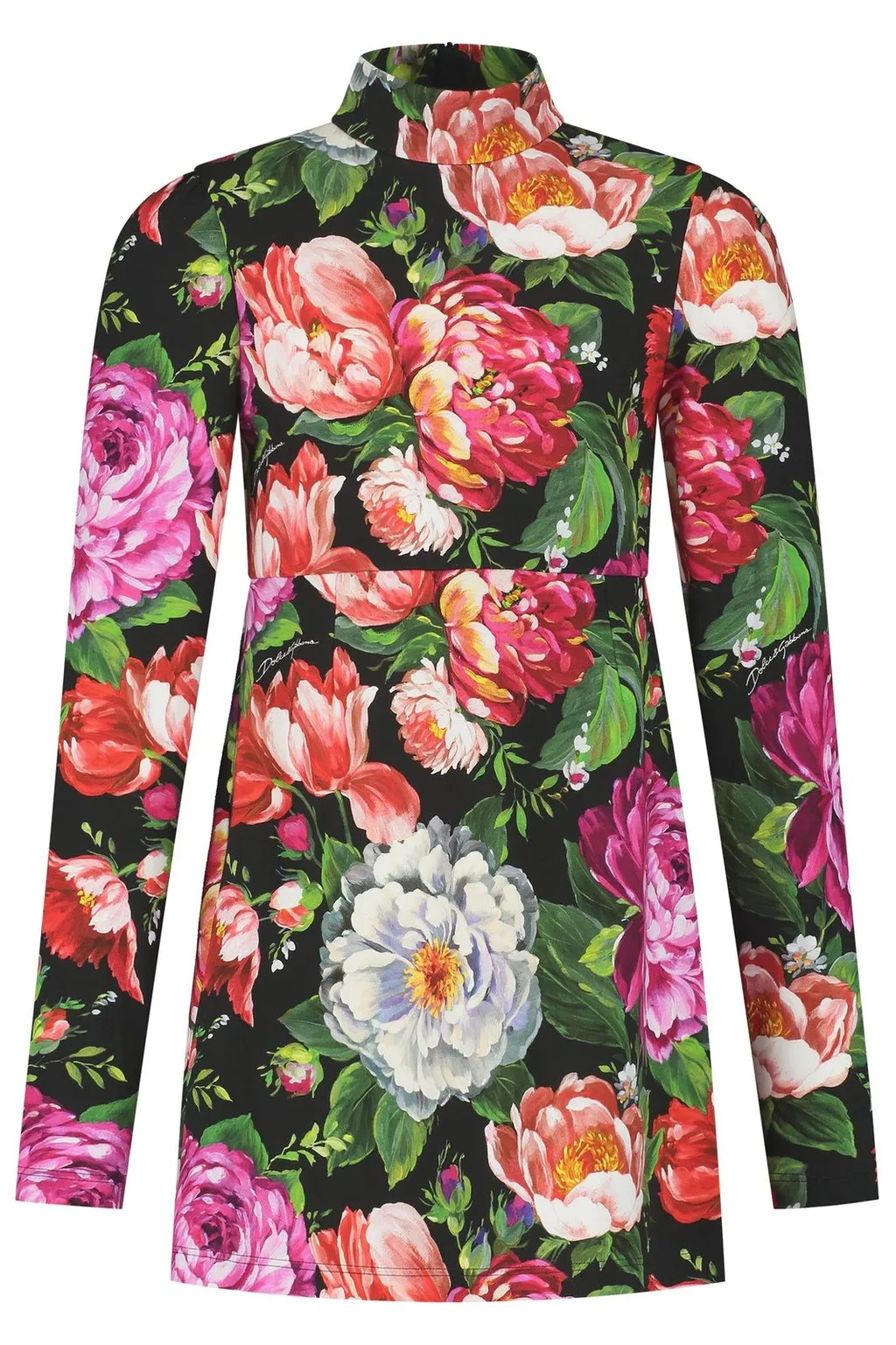 Dolce & Gabbana Kids Floral-Printed Mock Neck Long Sleeeved Dress