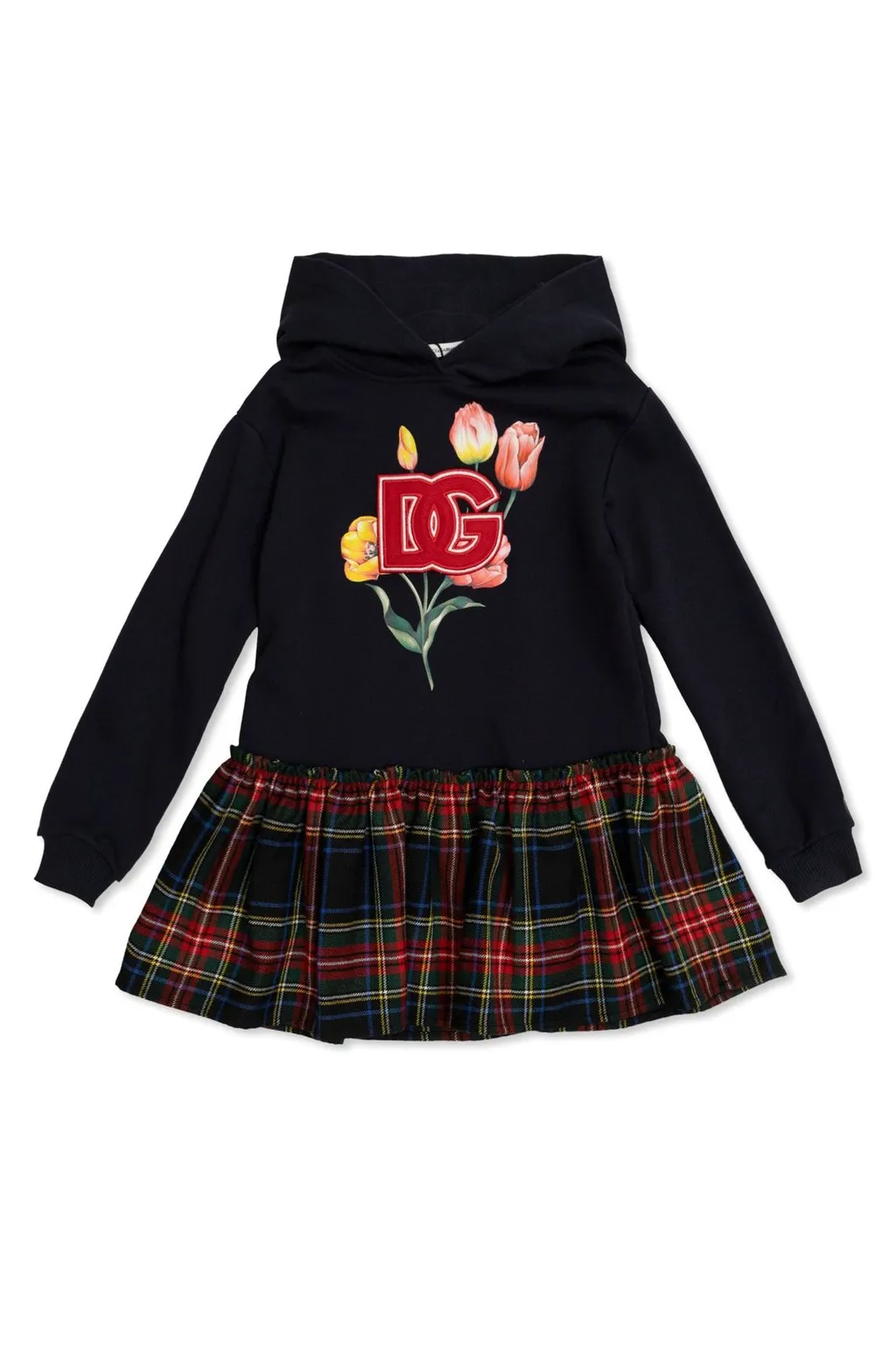 Dolce & Gabbana Kids Floral Printed Tartan Jersey Dress