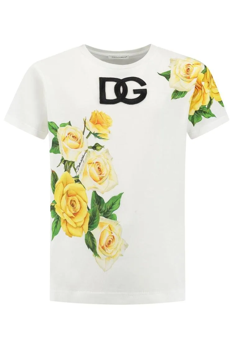 Dolce & Gabbana Kids Rose Printed Jersey T-Shirt
