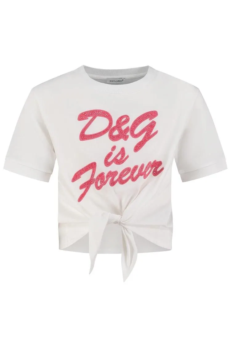 Dolce & Gabbana Kids Logo-Embellished Crewneck Tie-Fastened T-Shirt