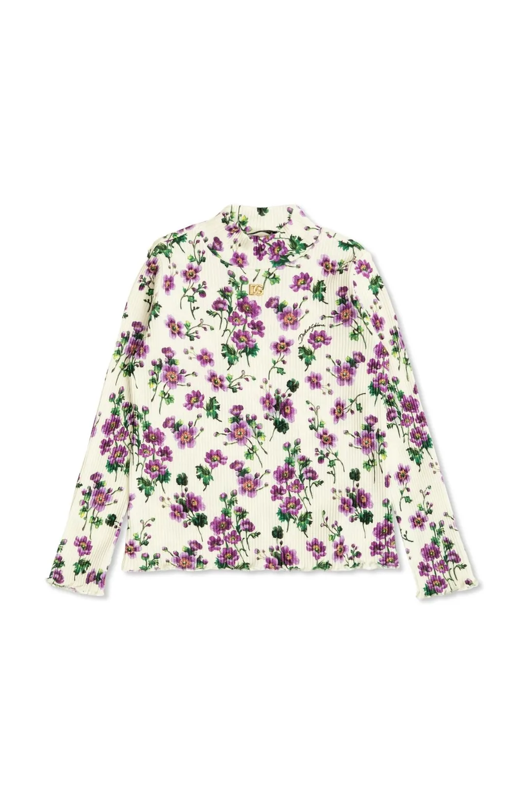 Dolce & Gabbana Kids Violets-Print Ribbed Turtleneck Jumper